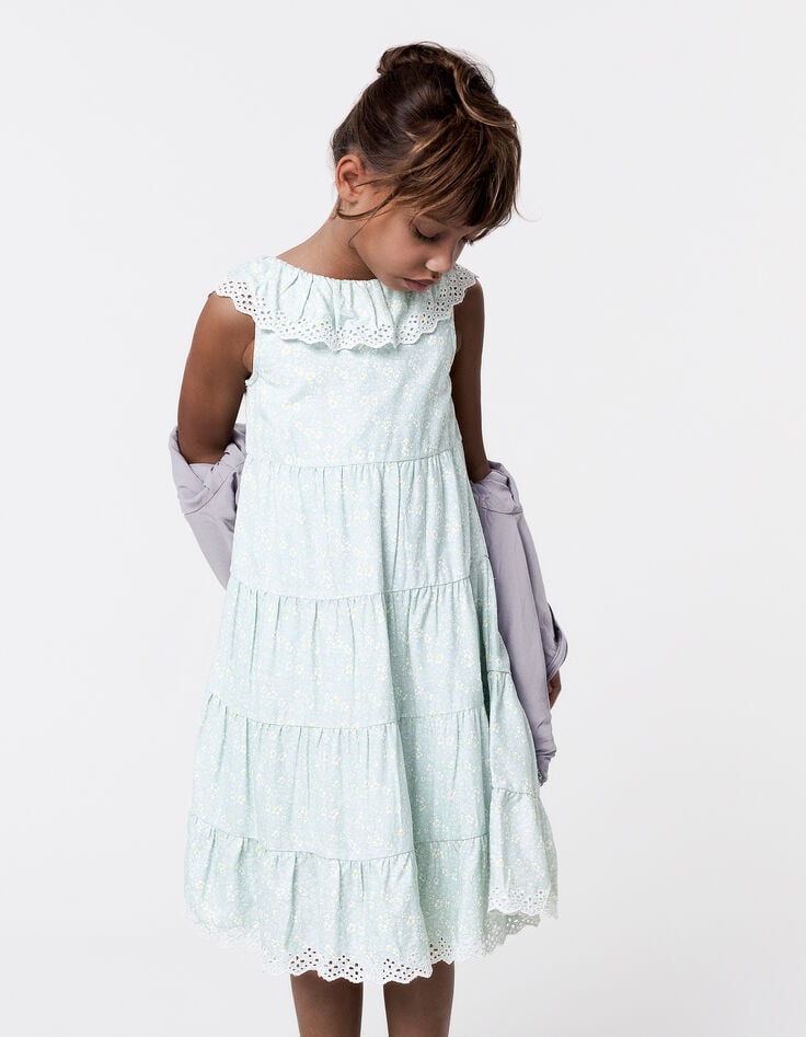 ikks Robe longue vert d'eau imprimé floral fille