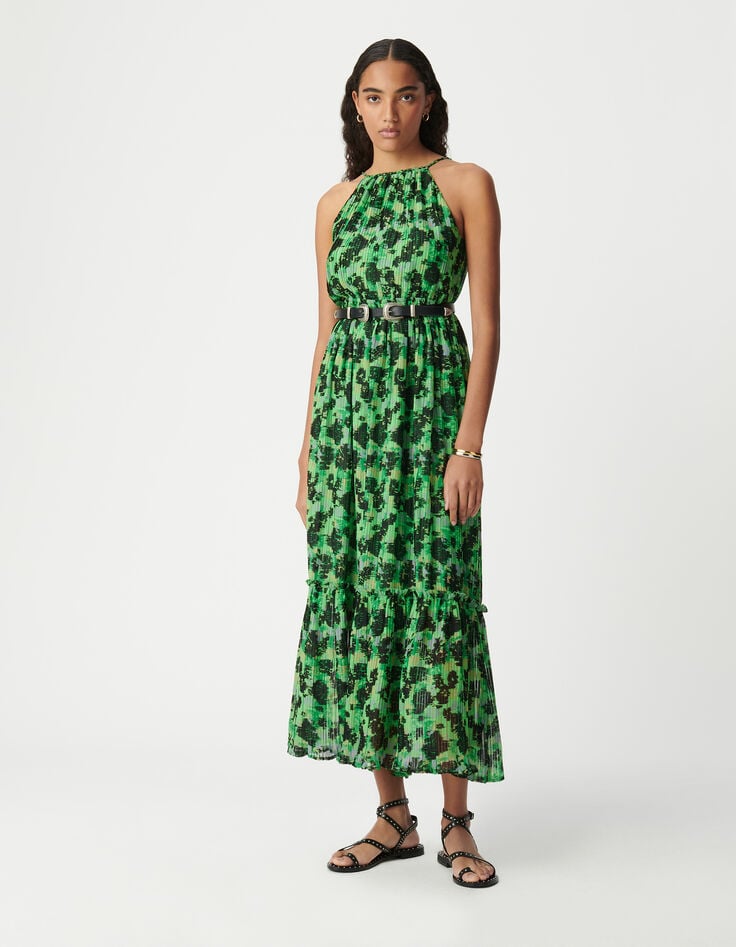 ikks Robe longue verte imprimé abstrait Femme