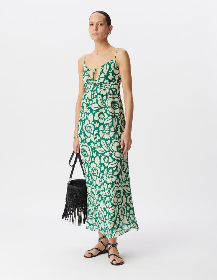 Ikks Robe Longue Verte Imprimé Maxi Tropical Femme