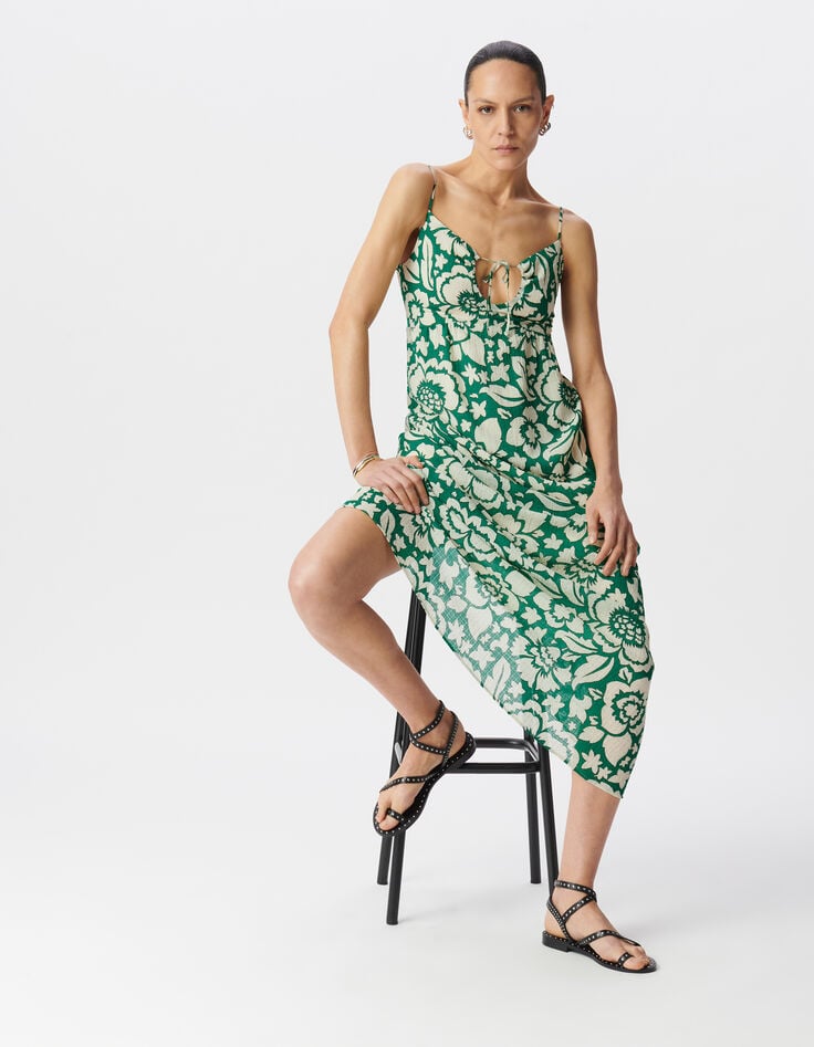 Ikks Robe Longue Verte Imprimé Maxi Tropical Femme