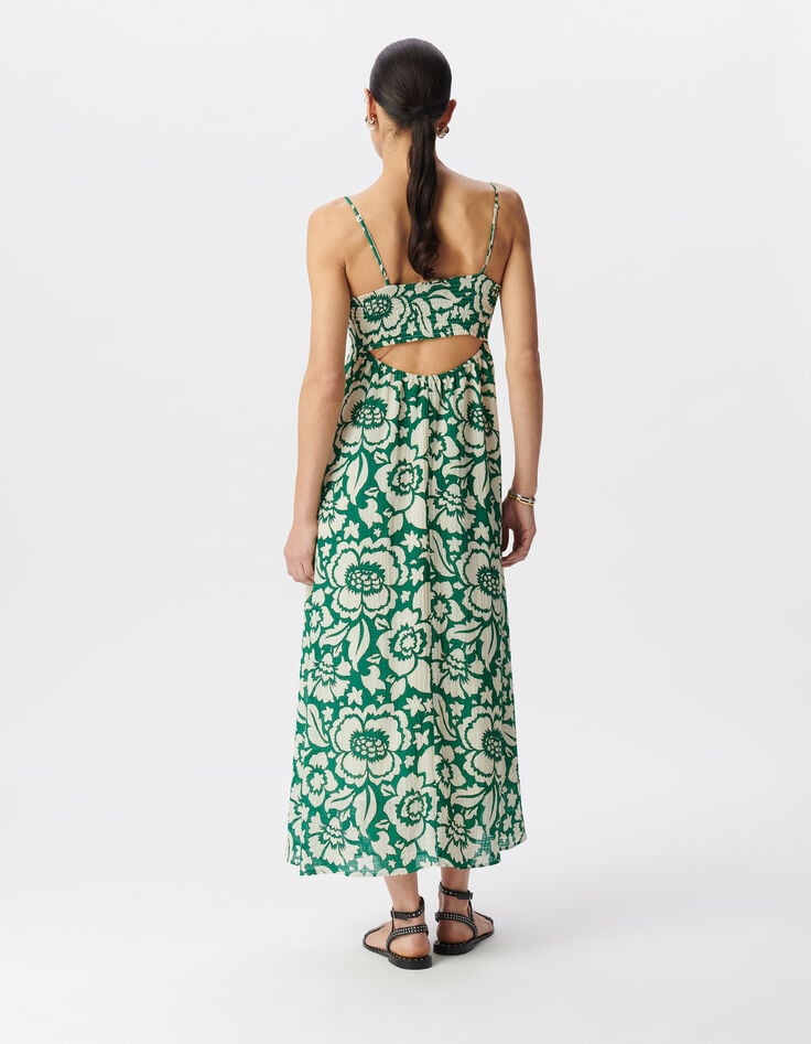 Ikks Robe Longue Verte Imprimé Maxi Tropical Femme