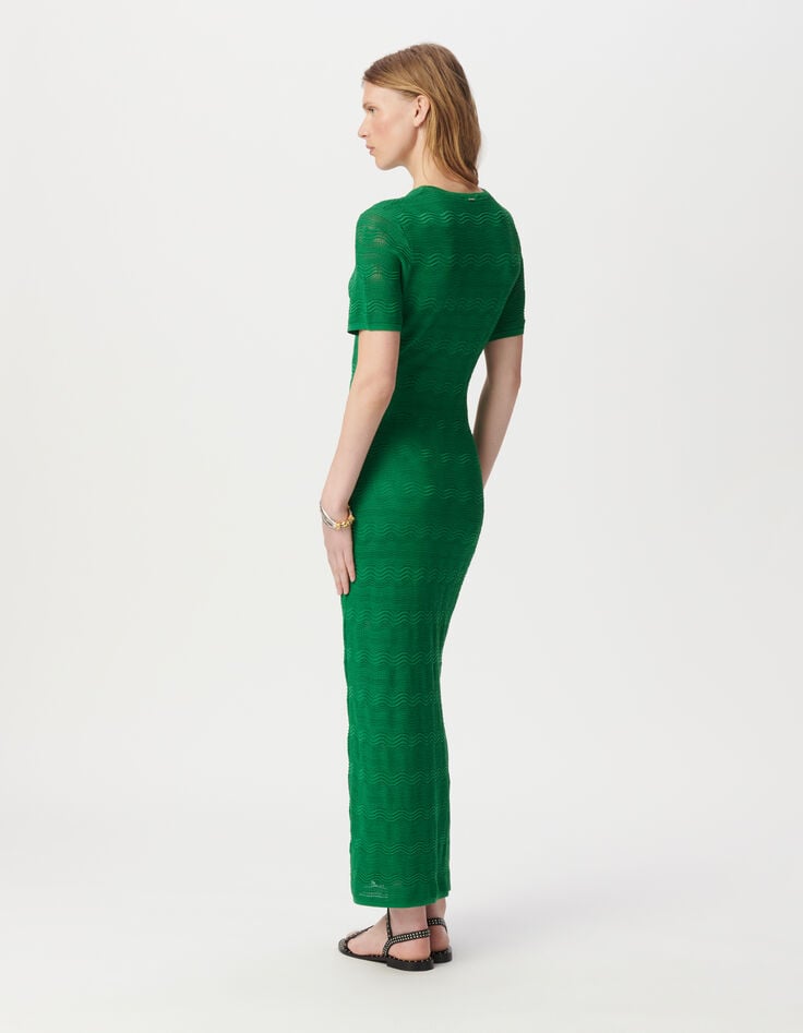 Ikks Robe Longue Verte Tricot Crochet Femme