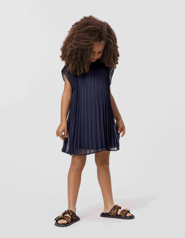 Ikks Robe Marine Plissée Décor Clous Fille