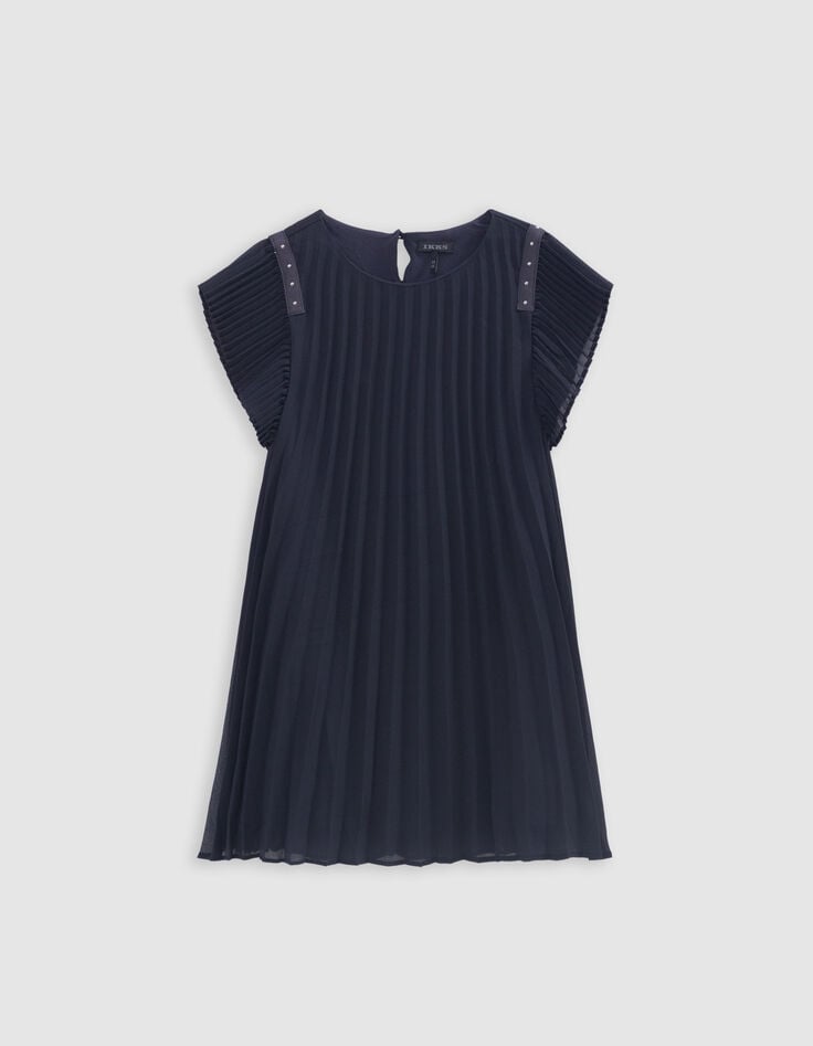 Ikks Robe Marine Plissée Décor Clous Fille