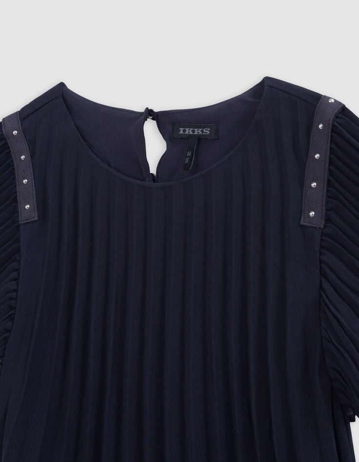 Ikks Robe Marine Plissée Décor Clous Fille