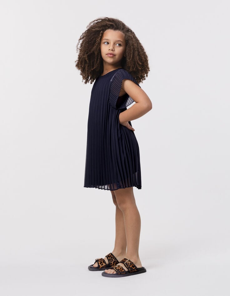 ikks Robe marine plissée décor clous fille