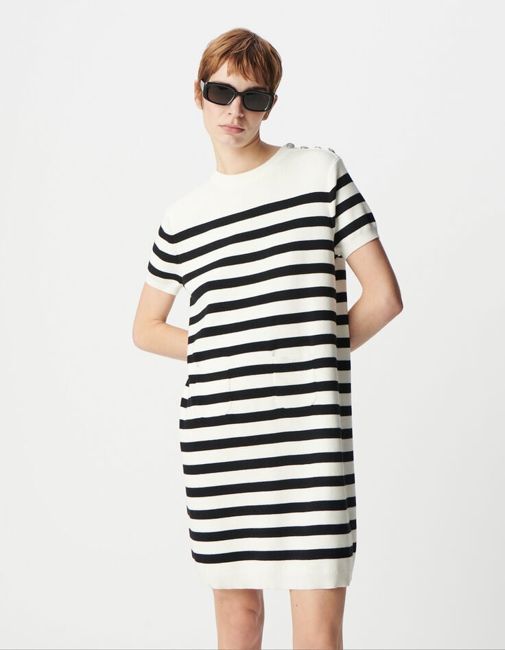 Ikks Robe Marinière Tricot Rayé Noir Et écru Femme