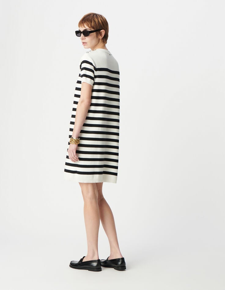 Ikks Robe Marinière Tricot Rayé Noir Et écru Femme