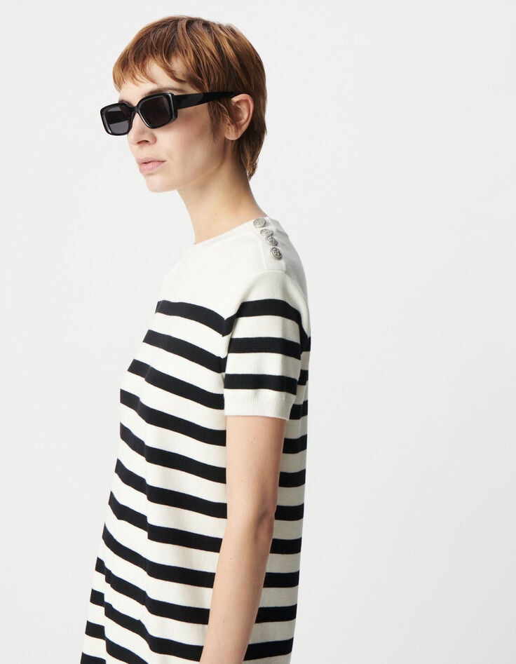 Ikks Robe Marinière Tricot Rayé Noir Et écru Femme