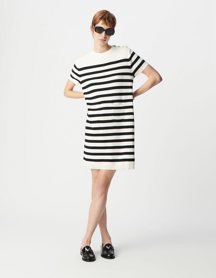 ikks Robe marinière tricot rayé noir et écru Femme
