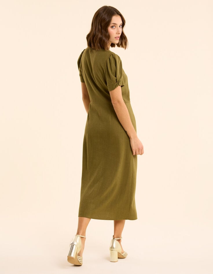 Ikks Robe Midi Kaki Boutonnée Lin Mélangé I.Code