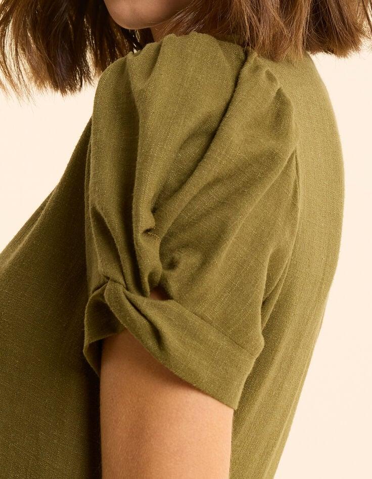 Ikks Robe Midi Kaki Boutonnée Lin Mélangé I.Code