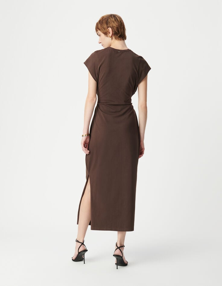 Ikks Robe Midi Marron à Nouer Côté Femme