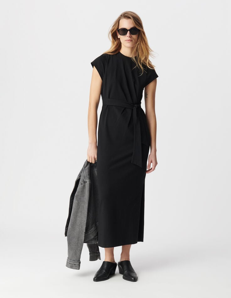 Ikks Robe Midi Noire à Nouer Côté Femme
