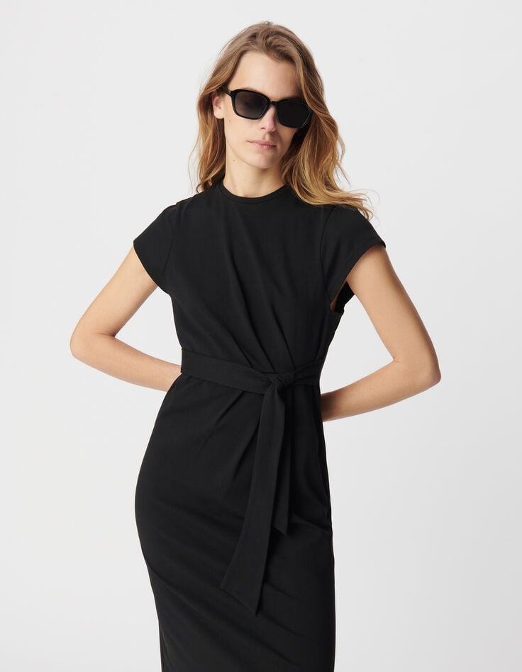 Ikks Robe Midi Noire à Nouer Côté Femme