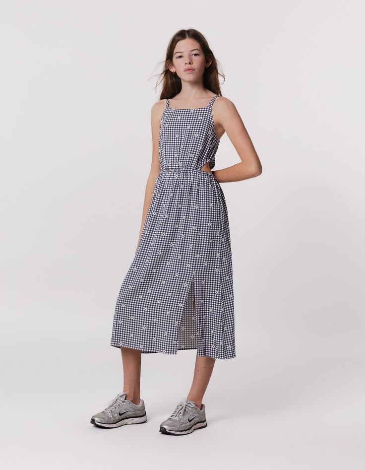 ikks Robe midi noire imprimé vichy et fleurs fille