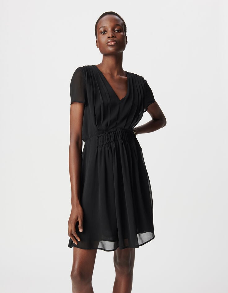 Ikks Robe Noire Détail Plissé Taille Femme