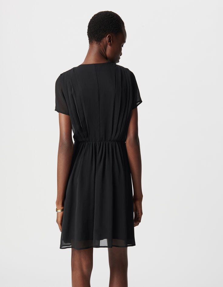 Ikks Robe Noire Détail Plissé Taille Femme