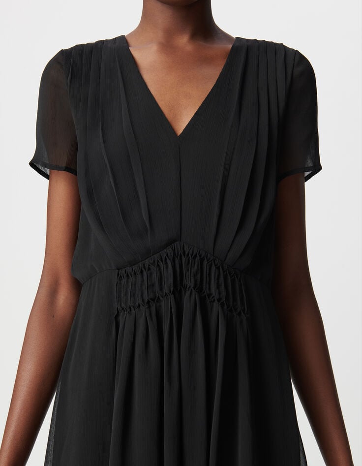 Ikks Robe Noire Détail Plissé Taille Femme