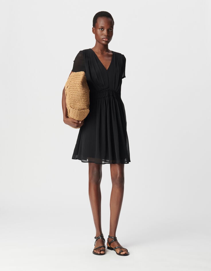 ikks Robe noire détail plissé taille Femme