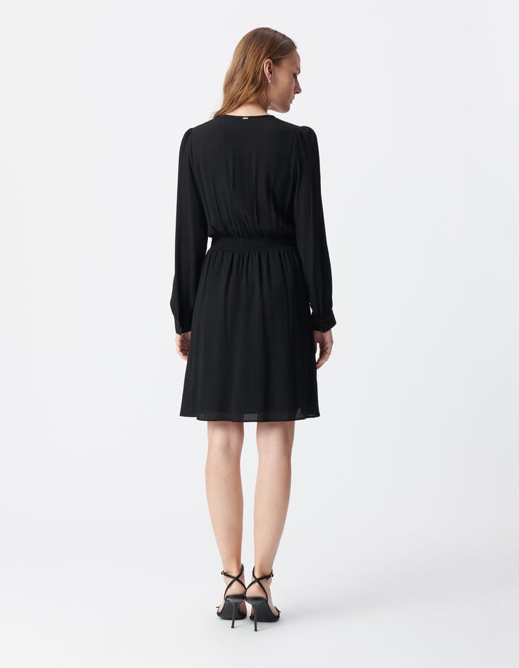 Ikks Robe Noire Détails Plis Et Boutons Femme