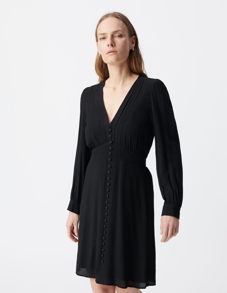 Ikks Robe Noire Détails Plis Et Boutons Femme