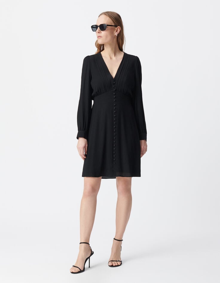 ikks Robe noire détails plis et boutons Femme