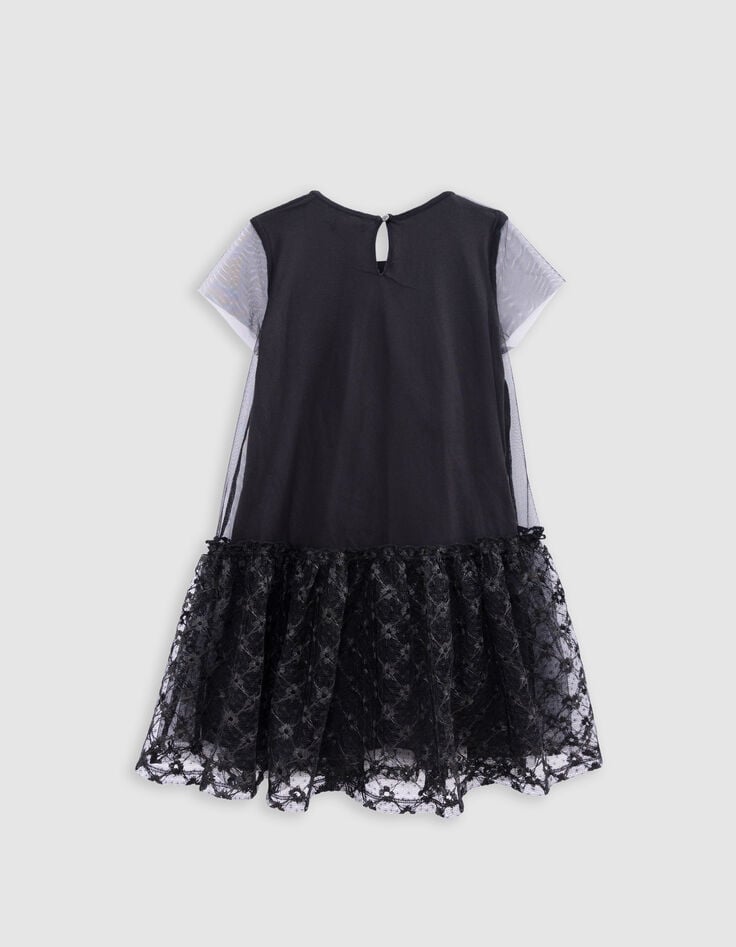 Ikks Robe Noire En Tulle Bas Dentelle Fille