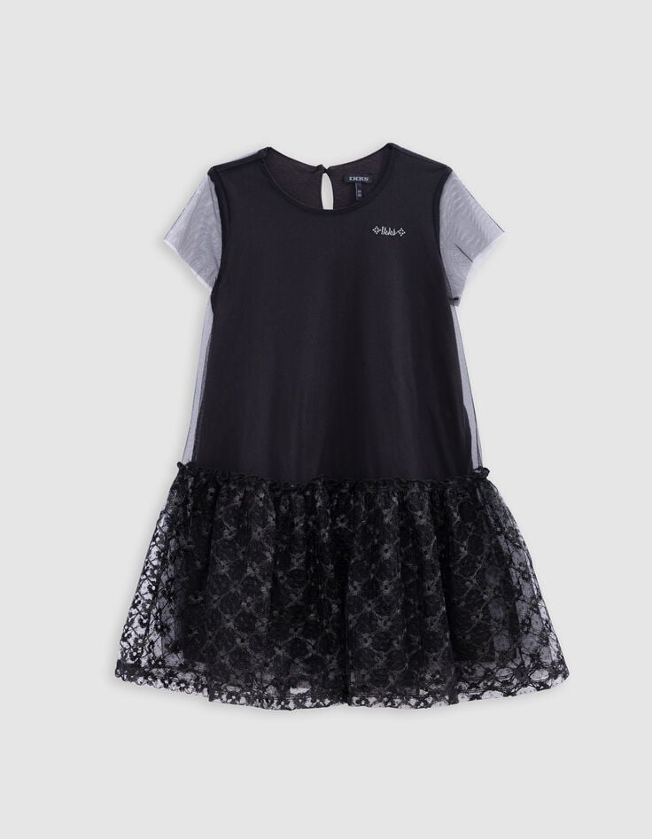 ikks Robe noire en tulle bas dentelle fille