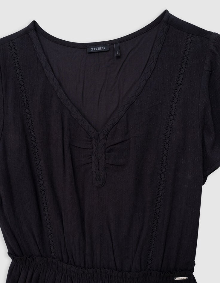 Ikks Robe Noire Jacquard Gaufré Fille