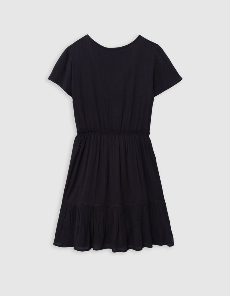 Ikks Robe Noire Jacquard Gaufré Fille