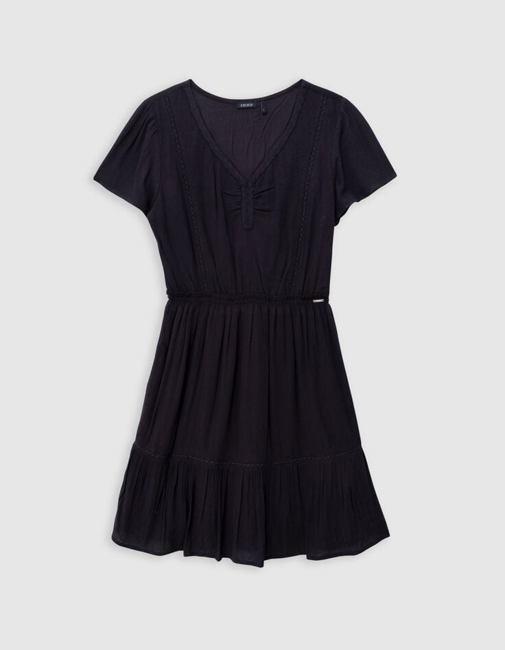 ikks Robe noire jacquard gaufré fille