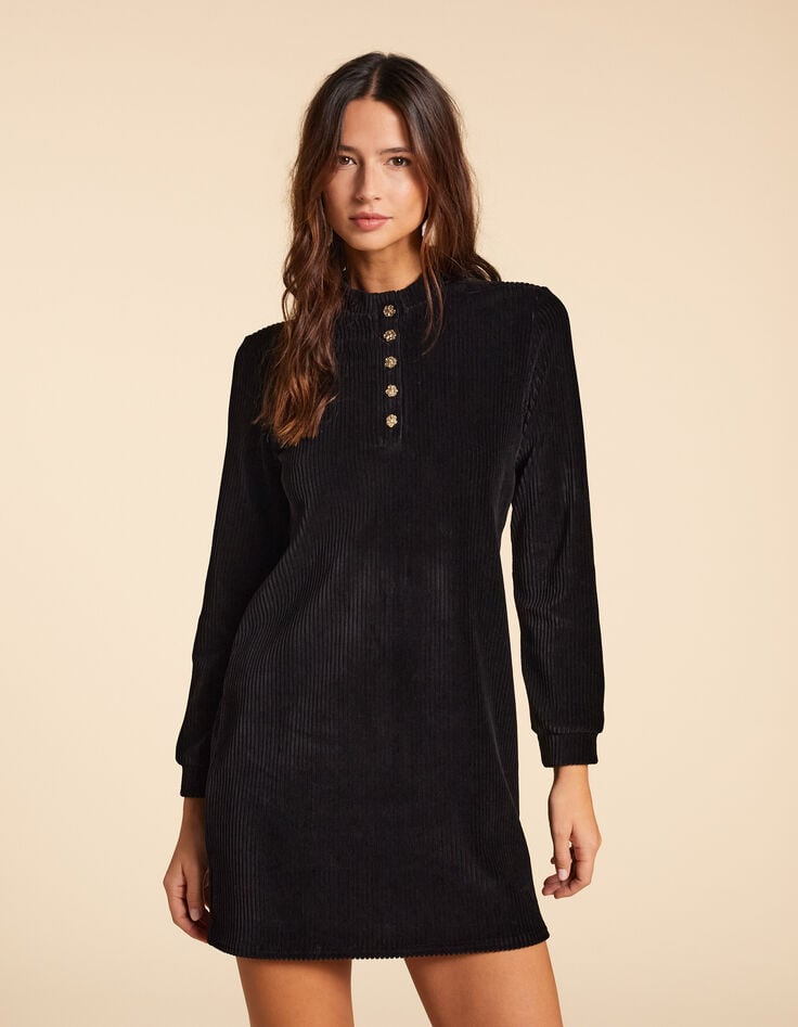 Ikks Robe Noire Maille Velours Côtelée I.Code