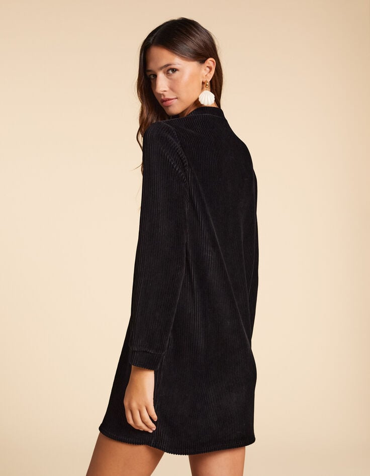 Ikks Robe Noire Maille Velours Côtelée I.Code