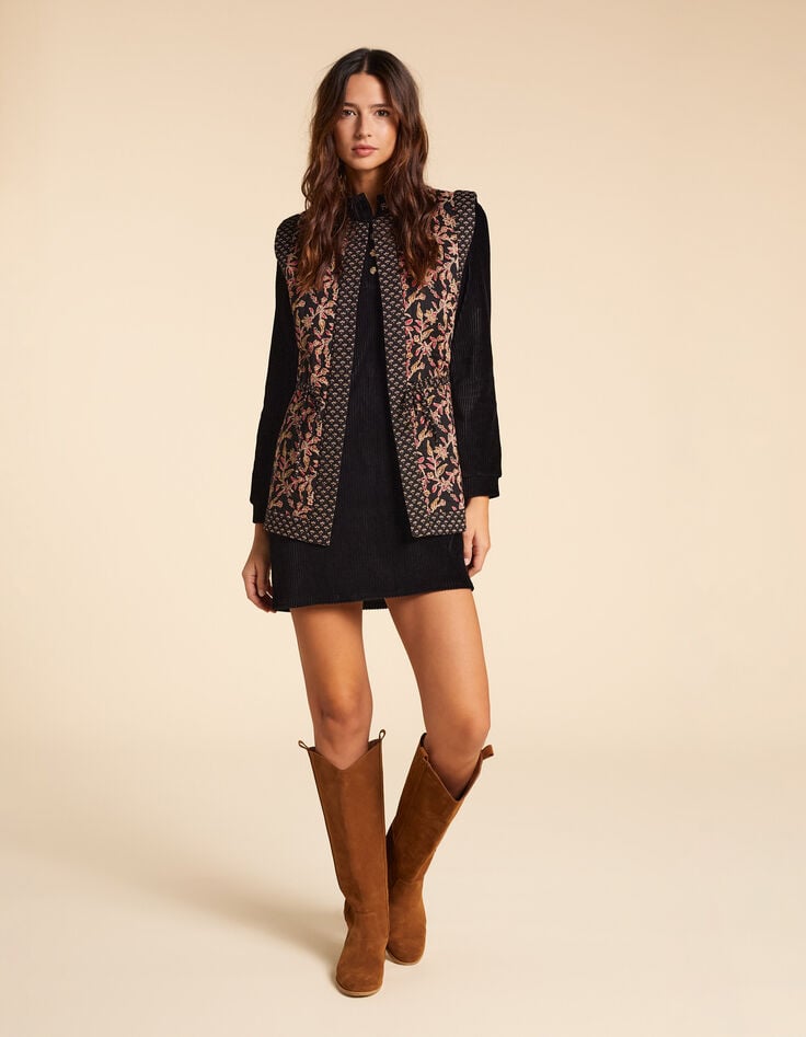 Ikks Robe Noire Maille Velours Côtelée I.Code