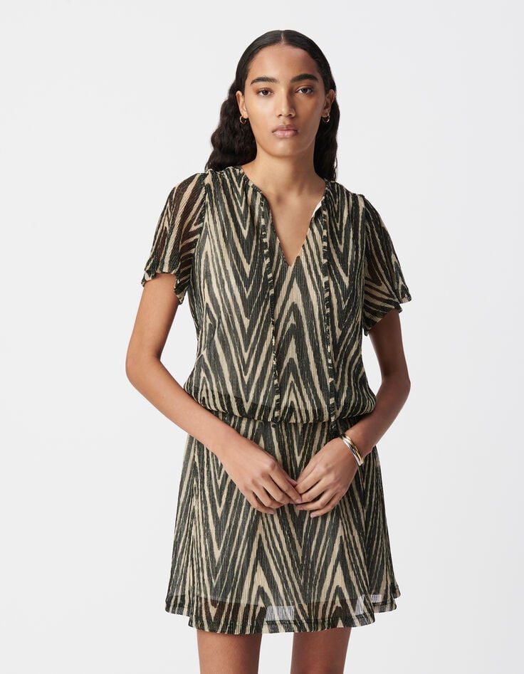 Ikks Robe Noire Motif Chevrons Dorés Femme