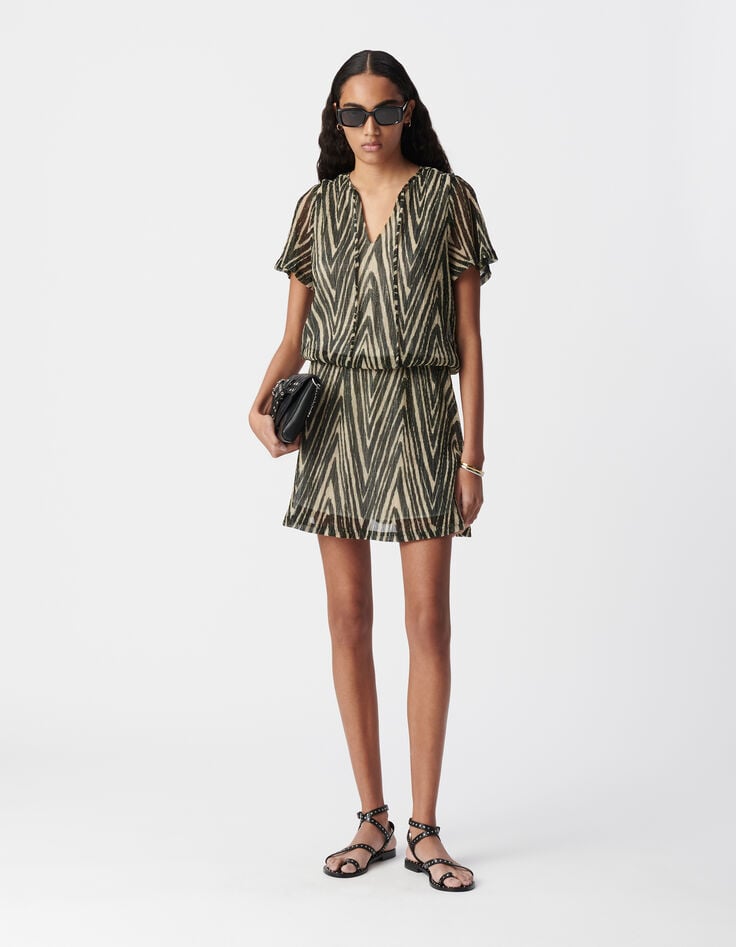 ikks Robe noire motif chevrons dorés Femme