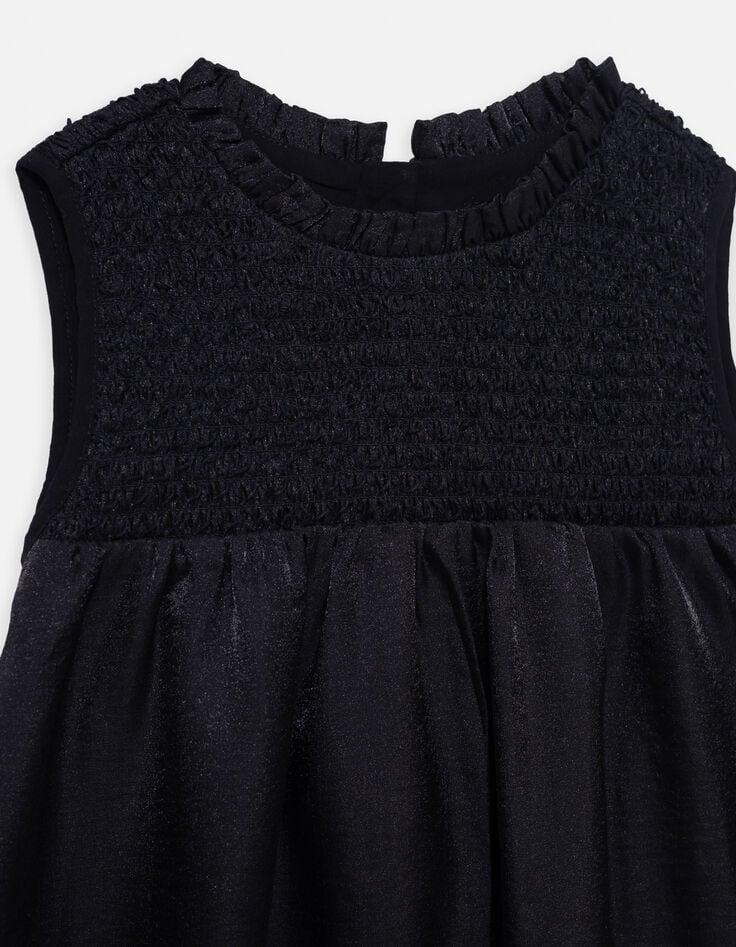 Ikks Robe Noire Satinée Smocks Sur Plastron Fille