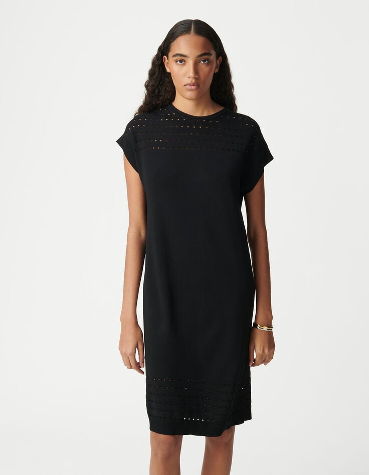 Ikks Robe Noire Tricot Ajourés Femme