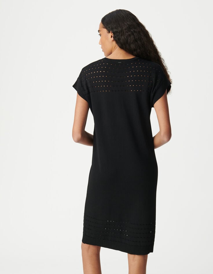 Ikks Robe Noire Tricot Ajourés Femme