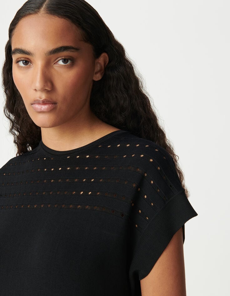 Ikks Robe Noire Tricot Ajourés Femme