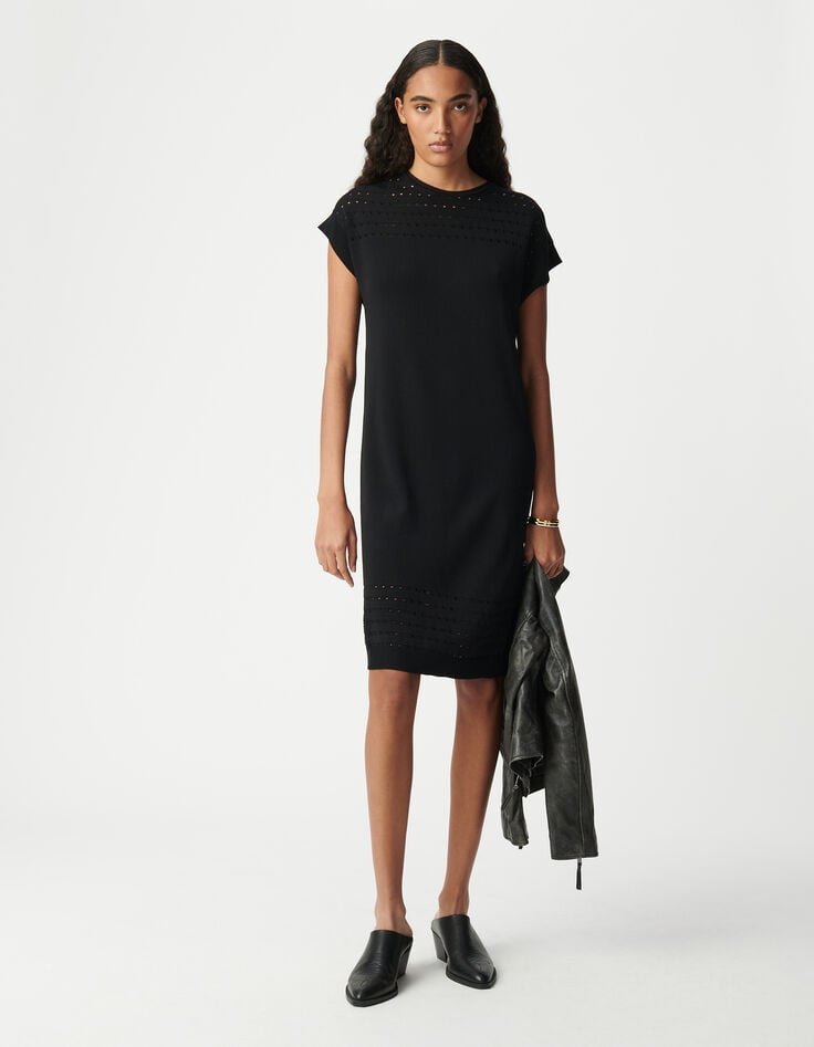 ikks Robe noire tricot ajourés Femme