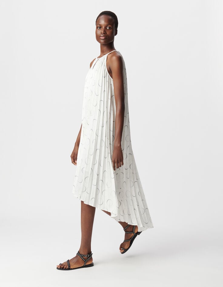 Ikks Robe Plissée Ivoire Imprimé éclipses Femme