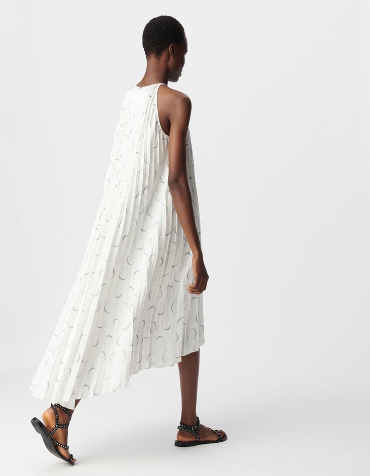 Ikks Robe Plissée Ivoire Imprimé éclipses Femme