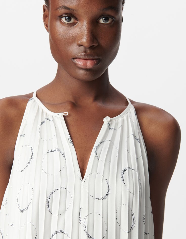 Ikks Robe Plissée Ivoire Imprimé éclipses Femme
