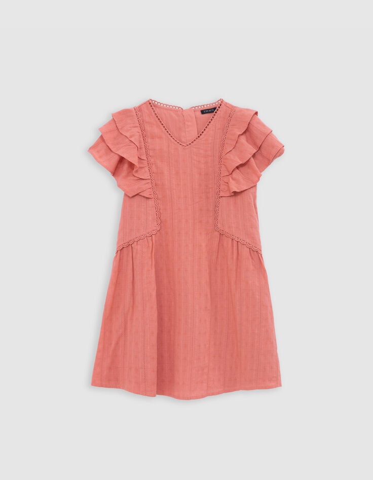 Ikks Robe Rose à Volants Et Dentelle Fille