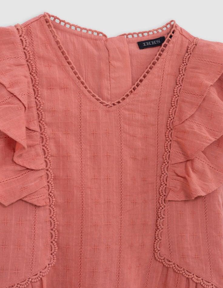 Ikks Robe Rose à Volants Et Dentelle Fille