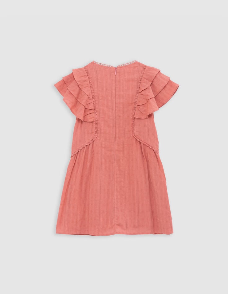 Ikks Robe Rose à Volants Et Dentelle Fille