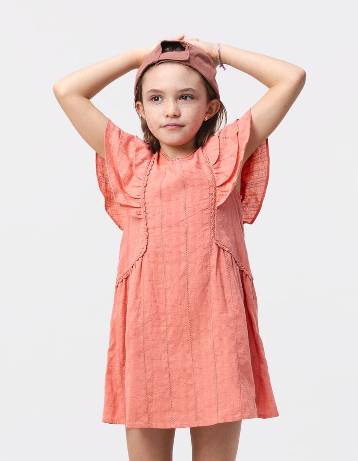 ikks Robe rose à volants et dentelle fille