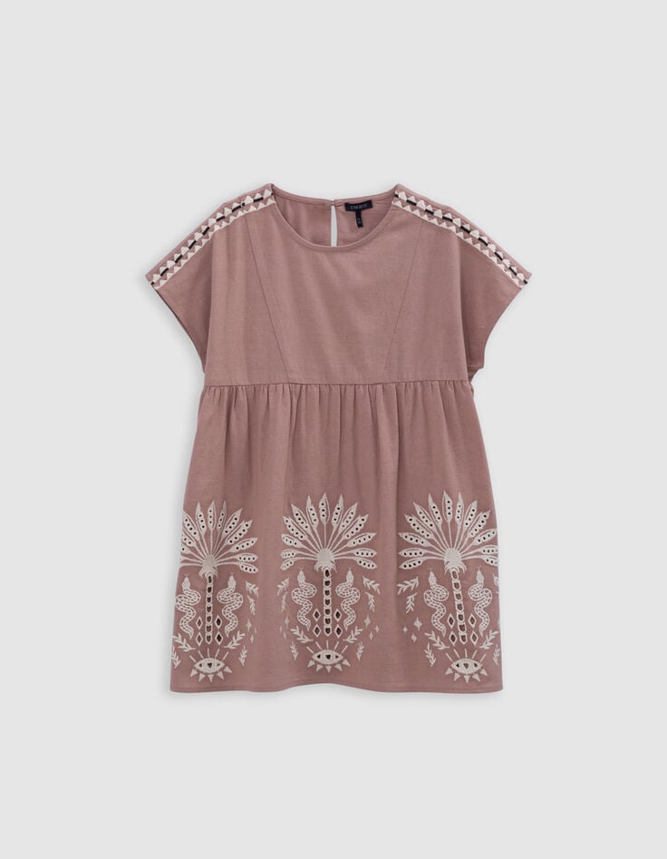 Ikks Robe Rose Broderies épaules Et Devant Fille